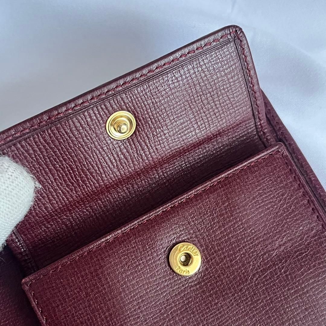 ✨未使用級✨　Cartier 　折り財布　財布　ボルドー　レザー　マストライン
