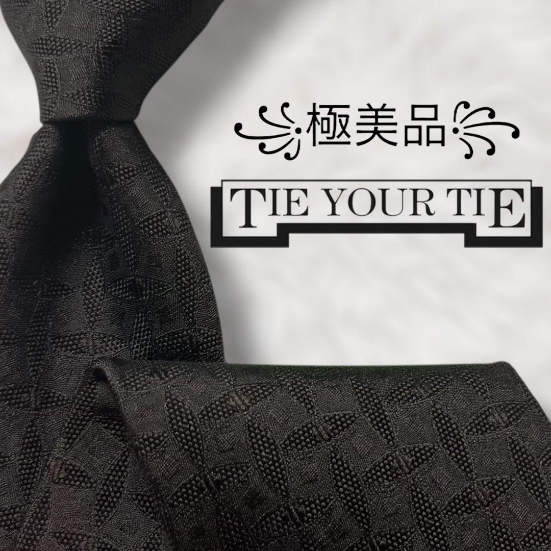 【未使用級✨】タイユアタイ 総柄 ダークブラウン モノトーン メンズ ネクタイ