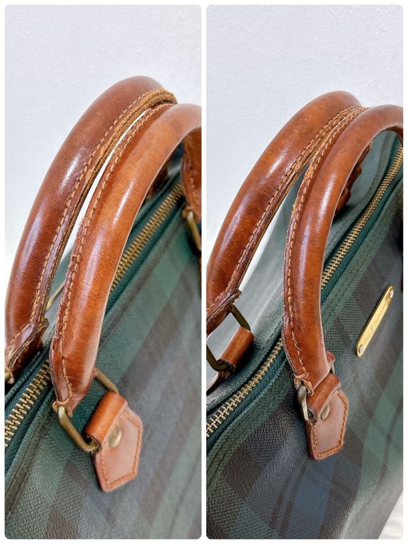 美品✨ポロラルフローレン　ボストン　チェック柄レザー　pvc ロゴプレート