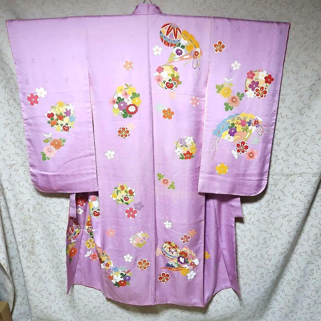 (PON)#6-053 七五三 7歳 正絹 四つ身 襦袢付き ヤケあり