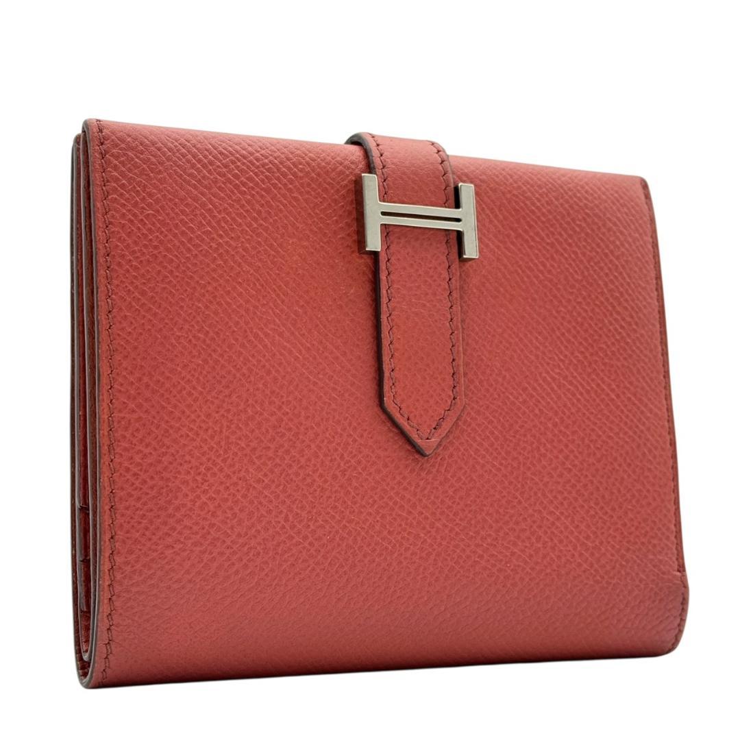 【美品】エルメス ベアンコンパクト エプソン 二つ折り財布 ルージュカザック