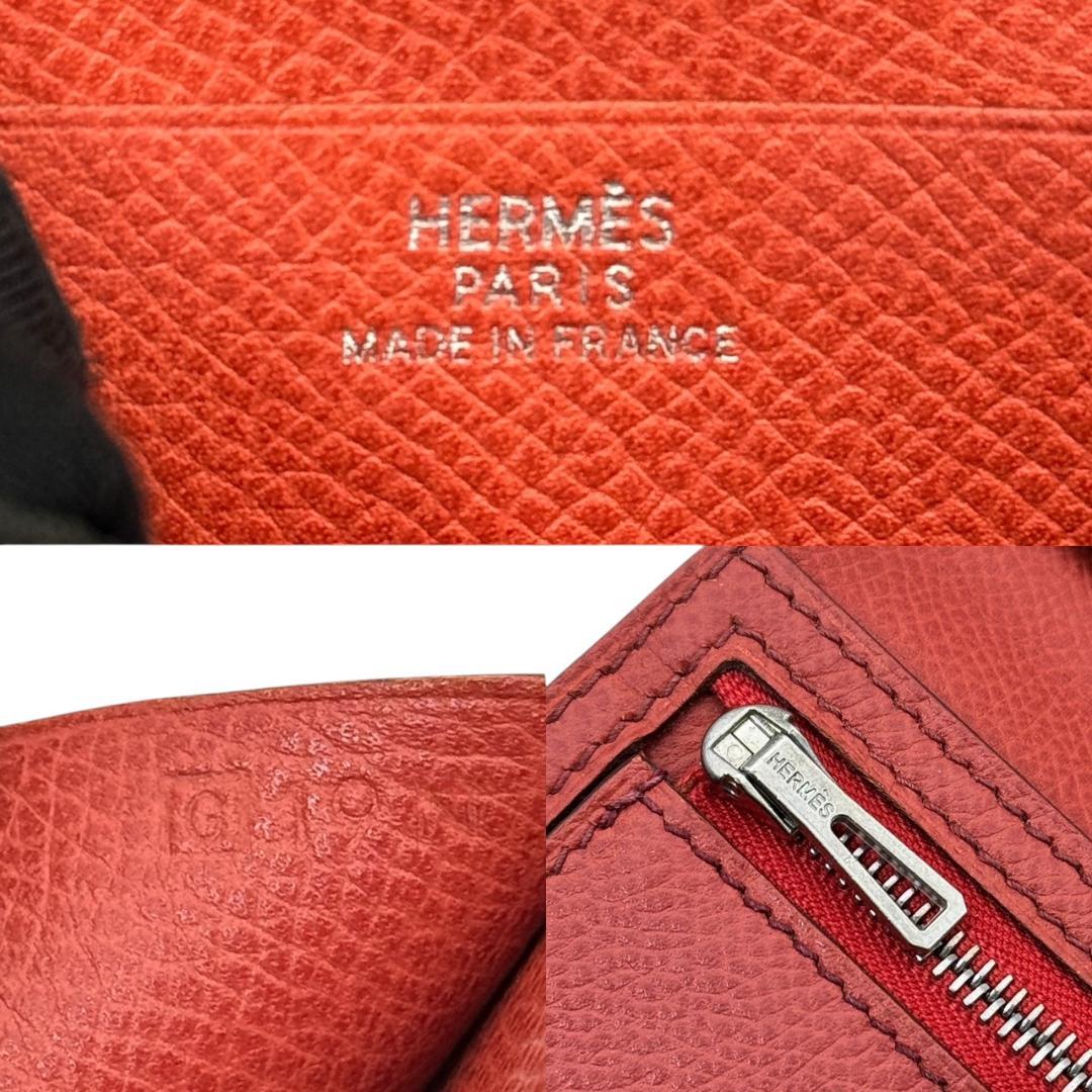 【美品】エルメス ベアンコンパクト エプソン 二つ折り財布 ルージュカザック