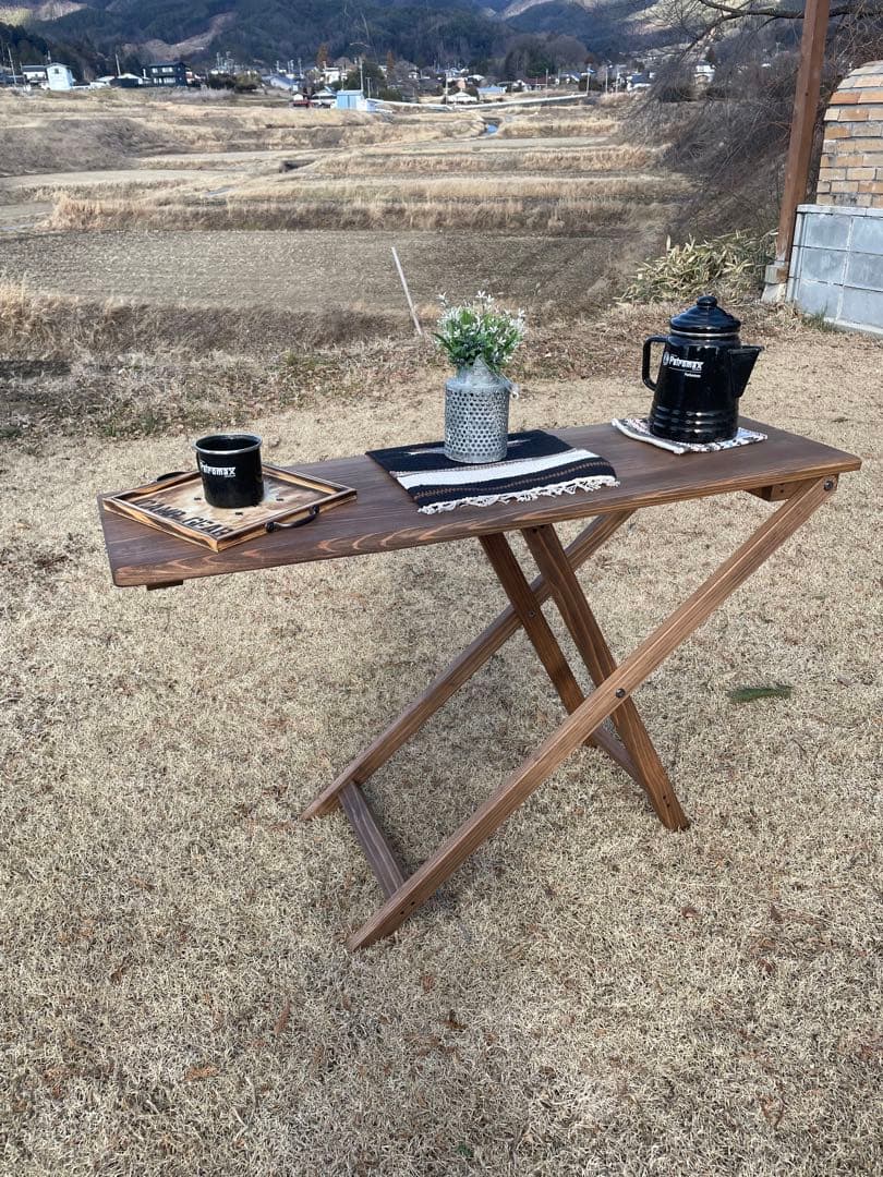 アウトドアカフェテーブル　折りたたみ式　ハンドメイド　アンティーク　アイロン台