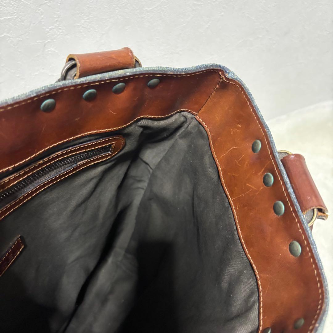 【極希少】ディーゼル トートバッグ デニム レザー A4 肩掛け スタッズ