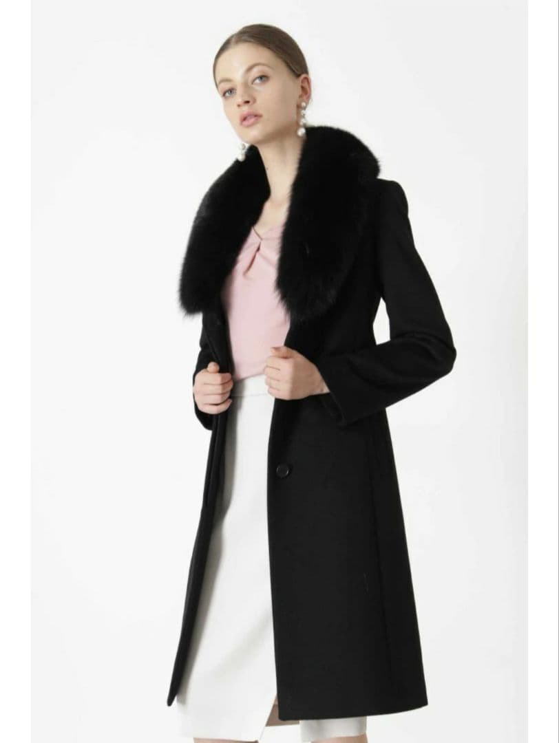 ピンキーアンドダイアン ロングコート ベルテッド フォックス カシミヤ混 38