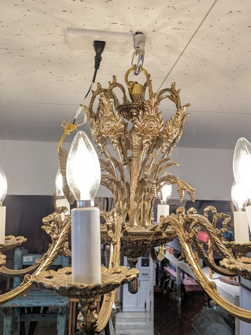 1【イタリア製】 アンティーク シャンデリア 金 8灯 ゴールド ゴージャス
