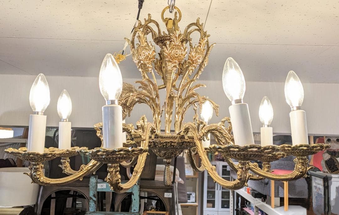 1【イタリア製】 アンティーク シャンデリア 金 8灯 ゴールド ゴージャス