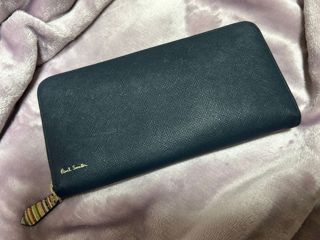 Paul Smith 長財布 ラウンドファスナージップストローグレインネイビー