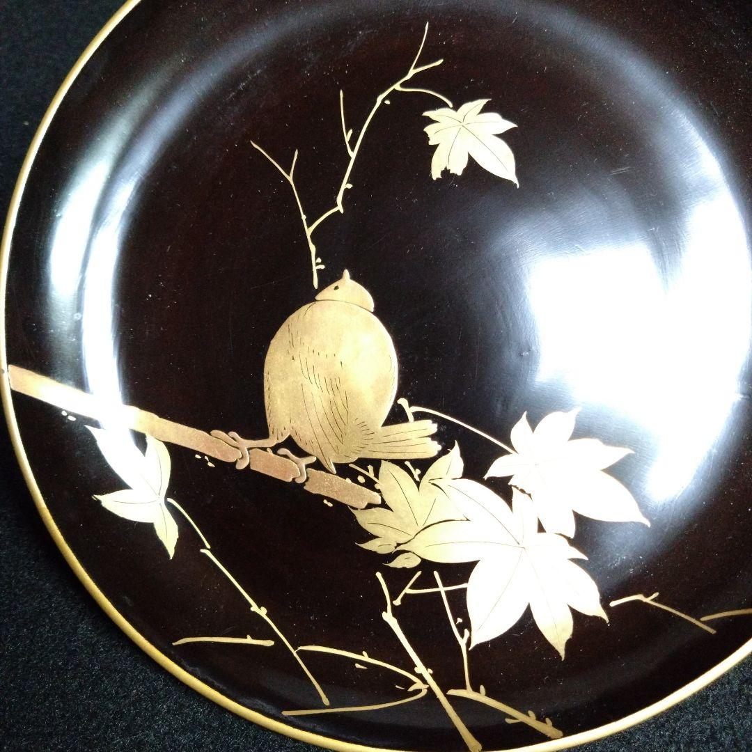 【漆器】輪島塗　江戸期　金蒔絵　金縁　本漆塗　紅葉鳥紋様