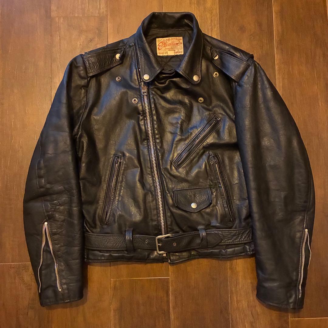 70s vintage excelled レザーダブルライダースジャケット 古着