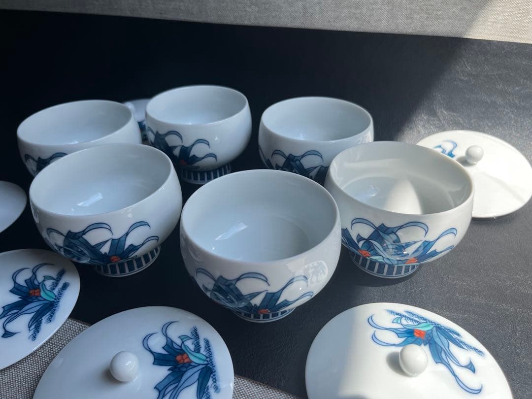 伊万里焼　畑萬陶苑　万年青　おもと　オモト　茶器揃　急須1点　蓋付き湯呑　6点