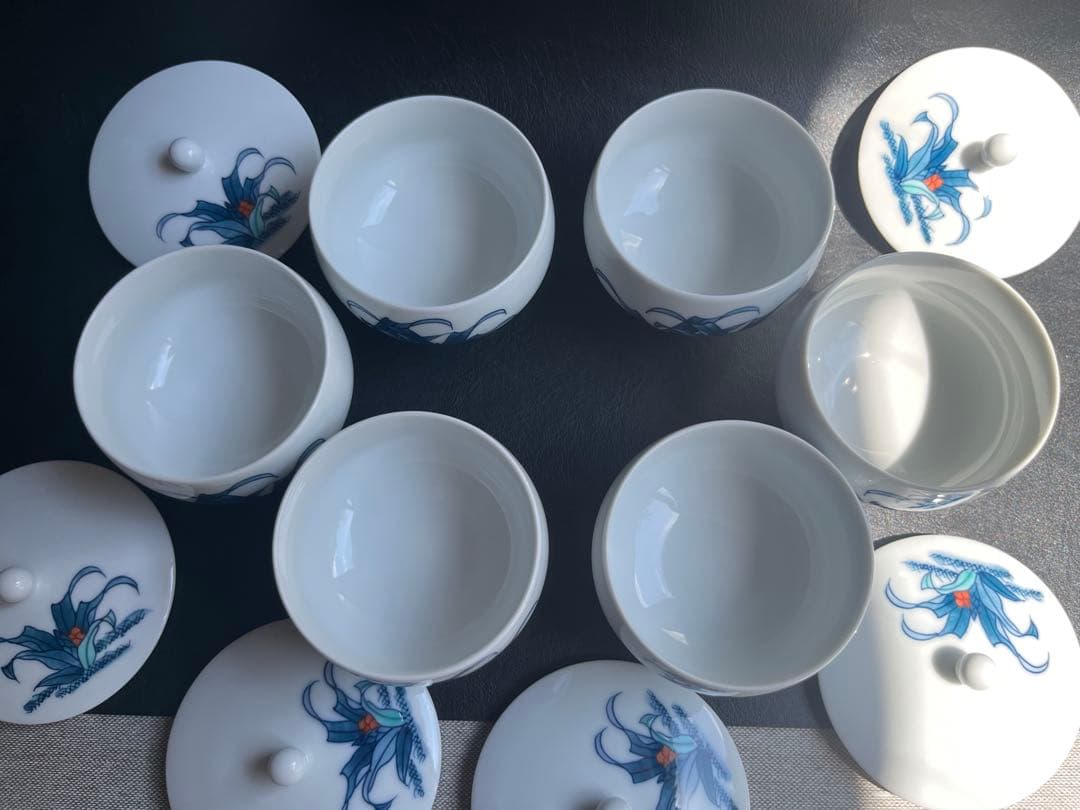 伊万里焼　畑萬陶苑　万年青　おもと　オモト　茶器揃　急須1点　蓋付き湯呑　6点