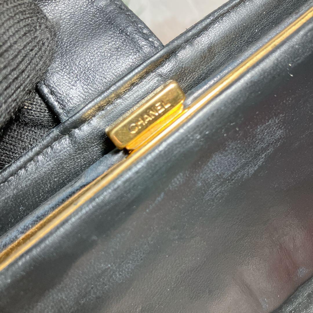 CHANEL ラムスキン ココマーク がま口 長財布 ギャランティカード 黒