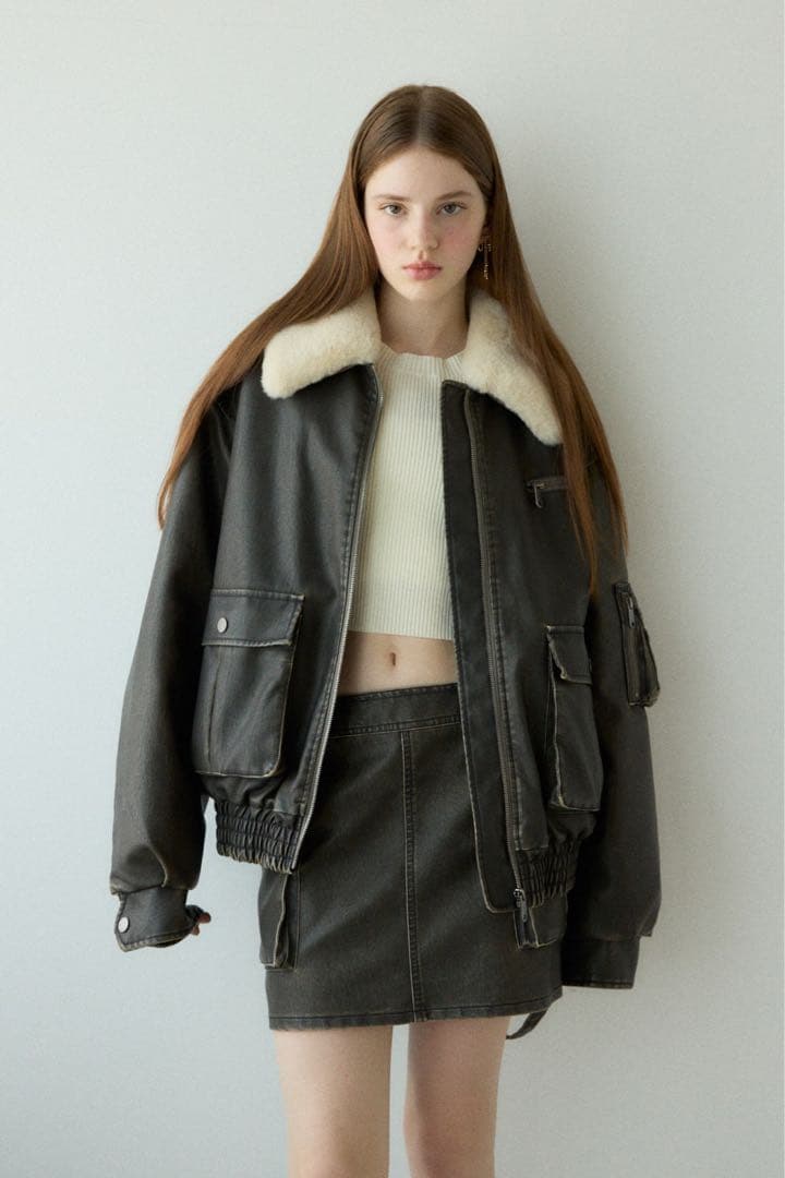 SLY ヴィンテージフェイクレザージャケット　ブラックブルゾン