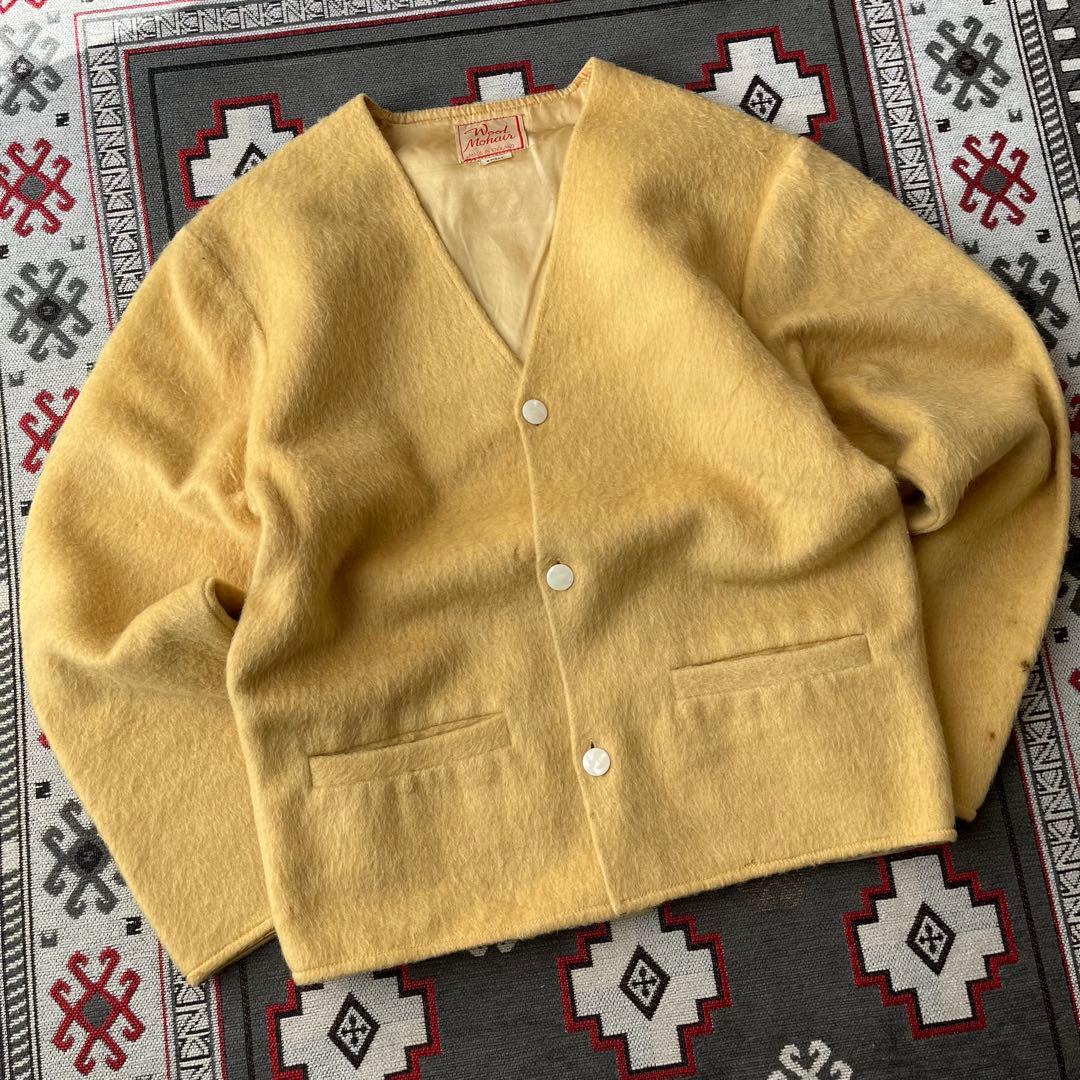 オ*ノ様 60s モヘアカーディガン 裏地付き 黄色 グランジ 毛足長 vint