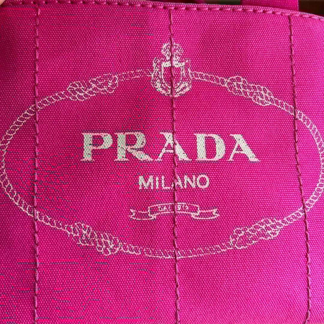 美品　プラダ　カナパ　キャンバストートバッグ　ピンク