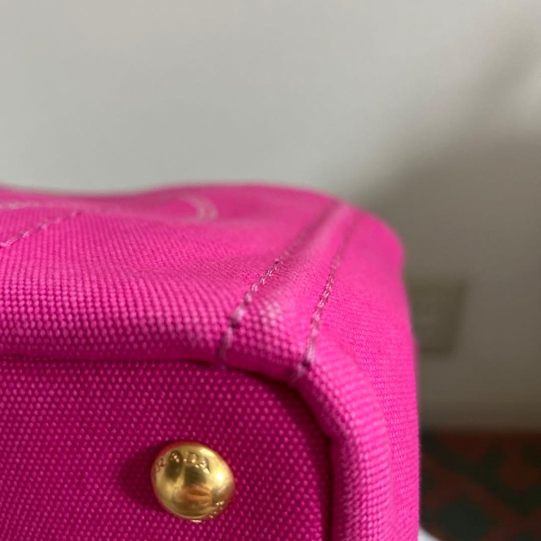 美品　プラダ　カナパ　キャンバストートバッグ　ピンク