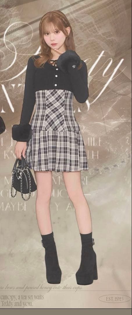 michellMacaron ボレロsetチェックプリーツワンピ