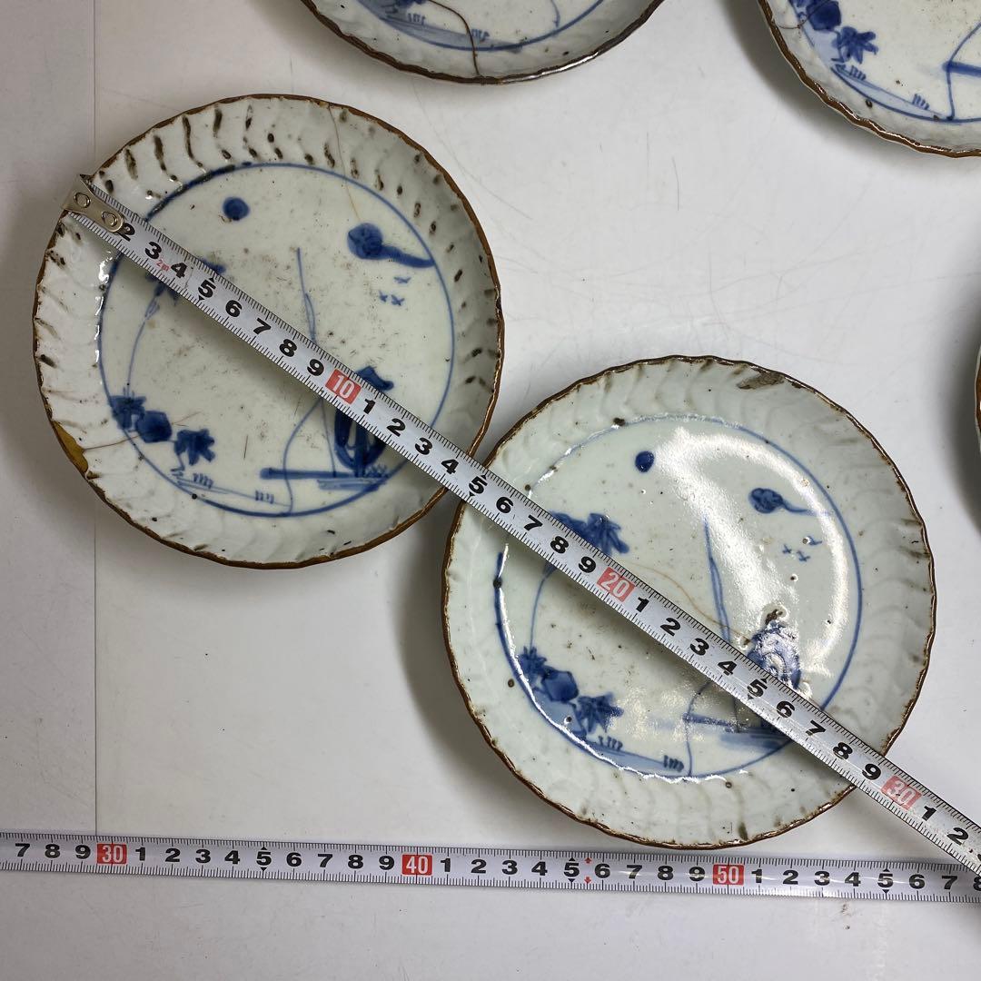 江戸初期 初期伊万里 染付 中皿 5枚 東キ8-0121☆2F
