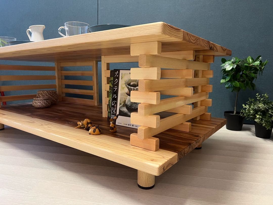 【送料無料】 ローテーブル 和風 木組格子形 120cm 60cm 杉