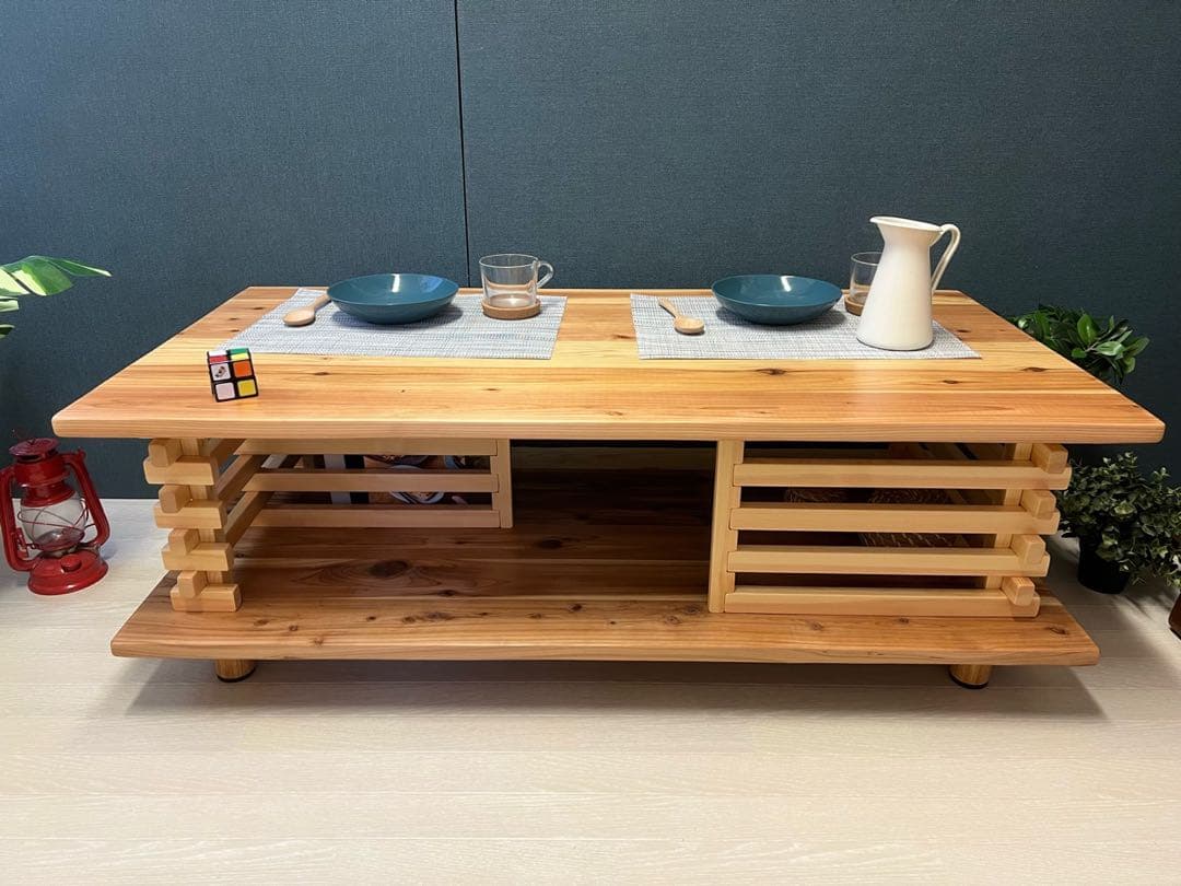 【送料無料】 ローテーブル 和風 木組格子形 120cm 60cm 杉