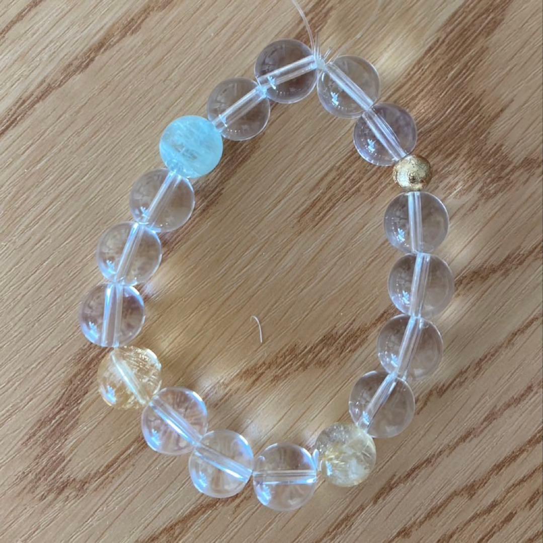 天然石　ブレスレット　ギベオン　ルチルクオーツ　水晶　グリーンベリル