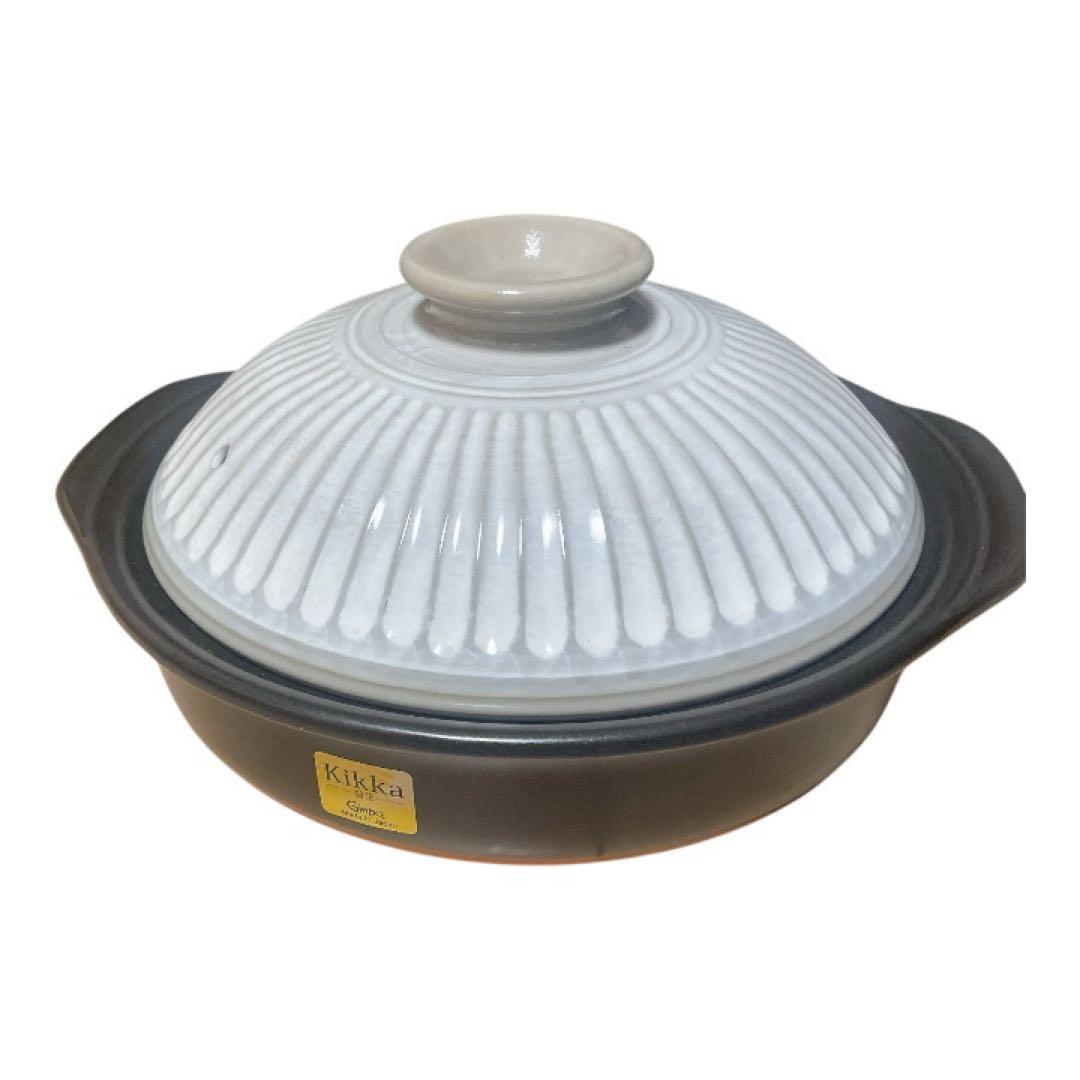陶器製 土鍋 蓋付き 丸型　菊花 8号 2-3人用 直火対応 萬古焼