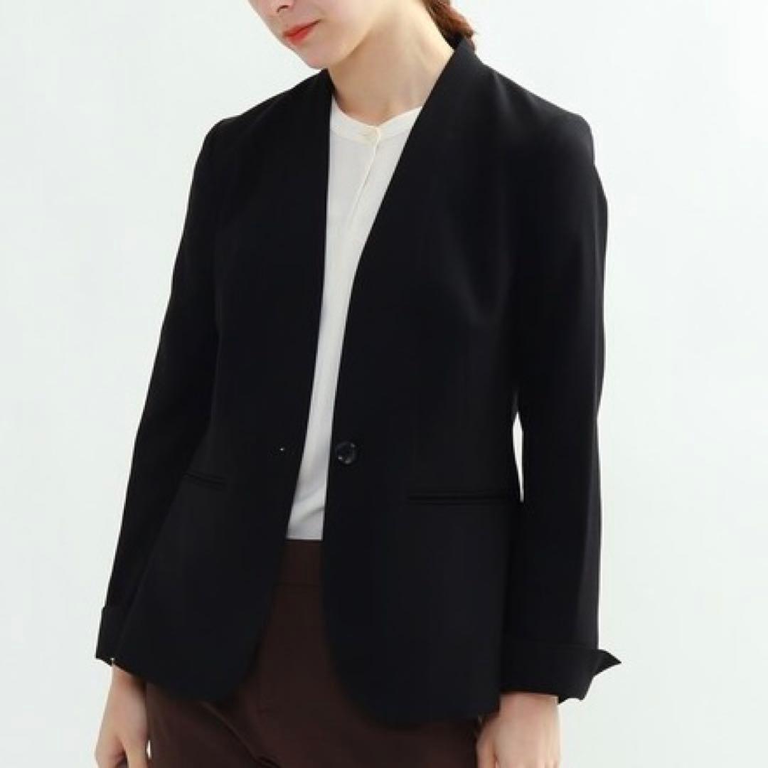 【美品】 INDIVI ウール ノーカラージャケット パンツ セットアップ