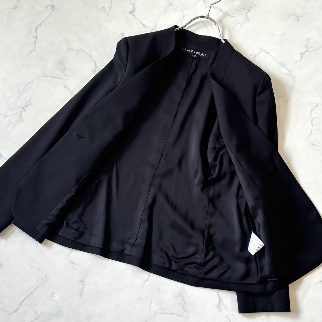 【美品】 INDIVI ウール ノーカラージャケット パンツ セットアップ