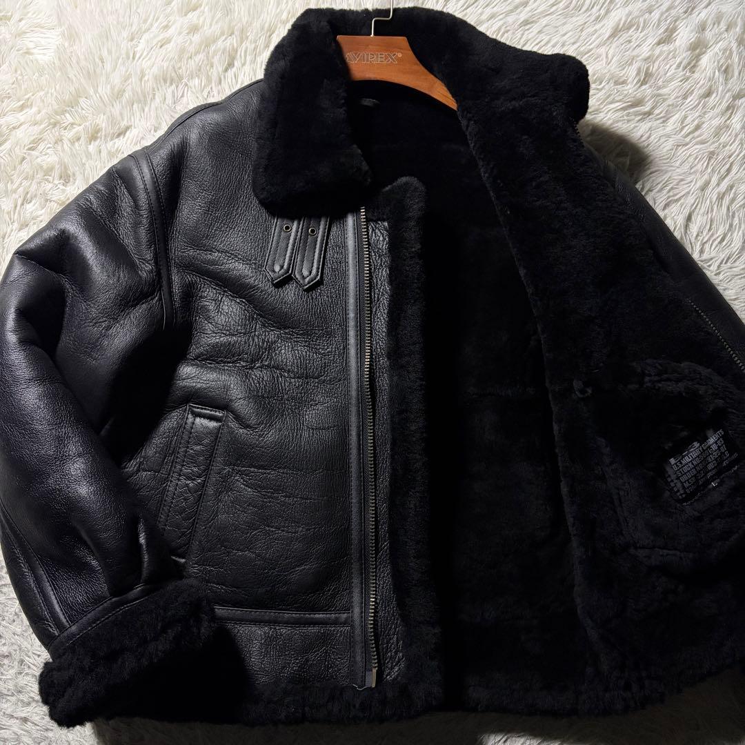 【雰囲気抜群】フライトジャケット　B-3 羊革　ムートン　ブラック　L