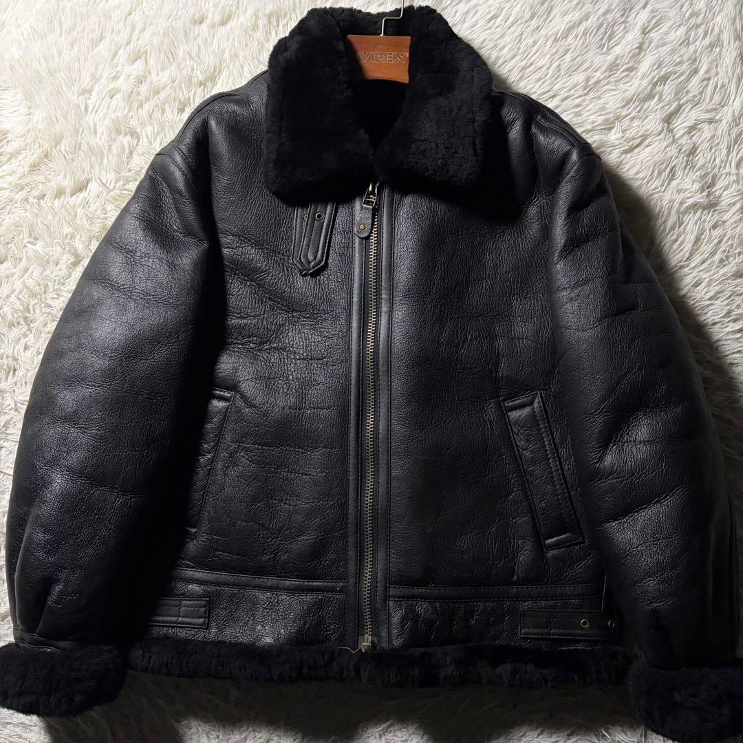 【雰囲気抜群】フライトジャケット　B-3 羊革　ムートン　ブラック　L