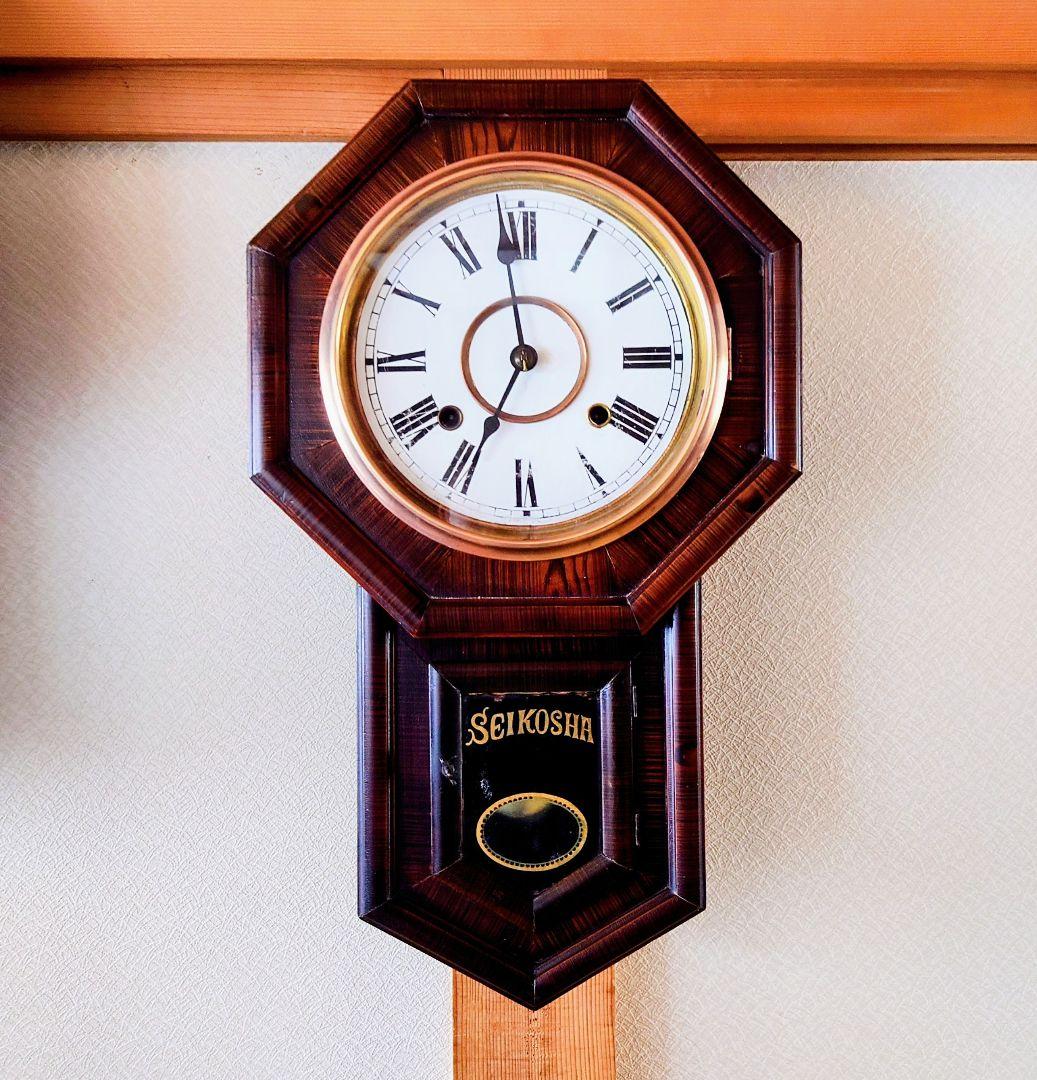 〈完動・美品〉精工舎　小玉縁尾長八角ゼンマイ振り子掛け時計 ボンボン時計古時計