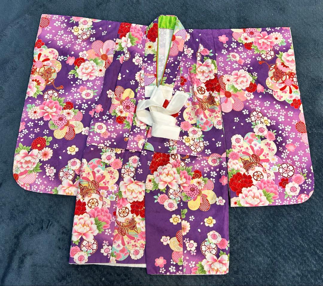 七五三用3歳児　紫色 花柄 着物
