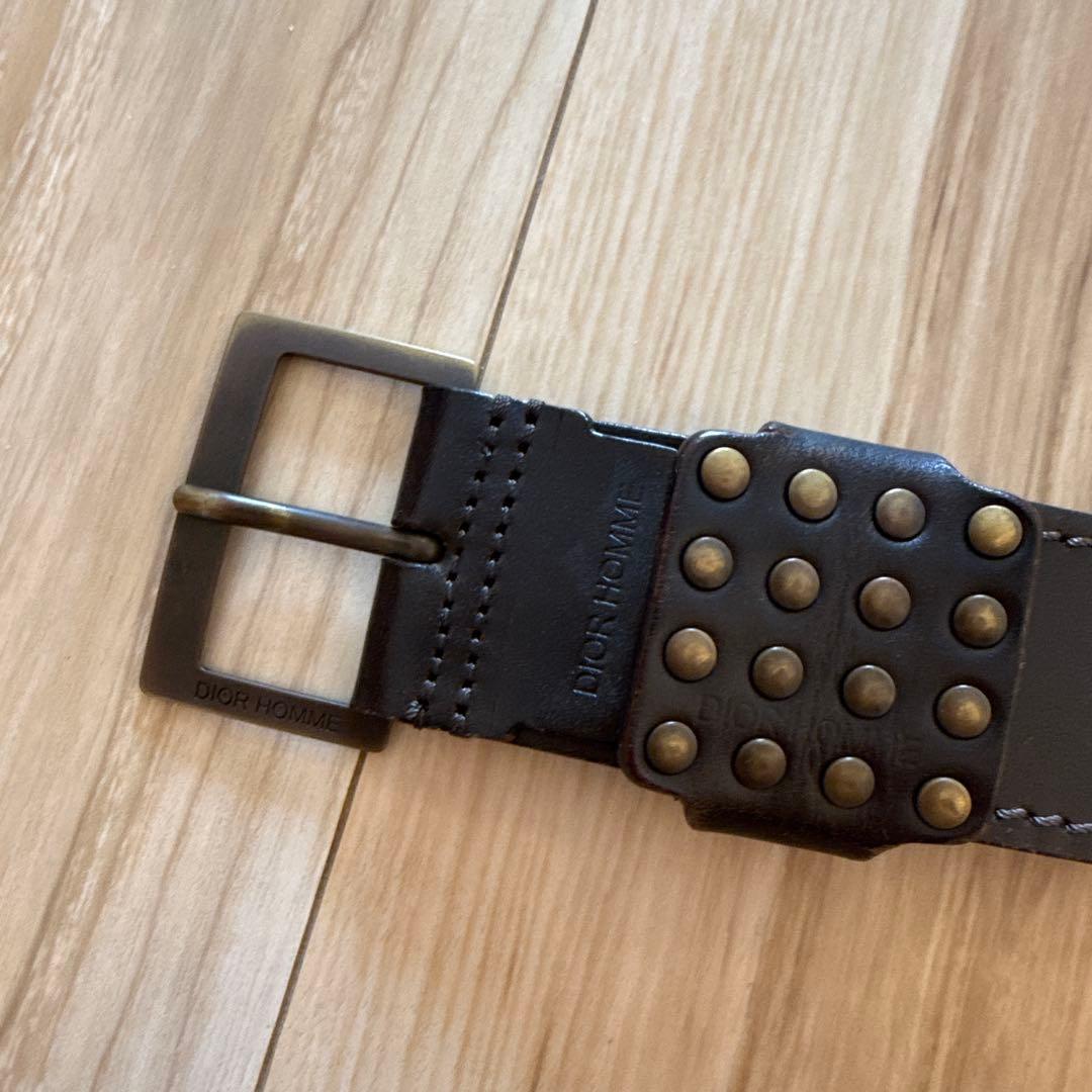 ディオール スタッズ レザーベルト 85 ダークブラウン