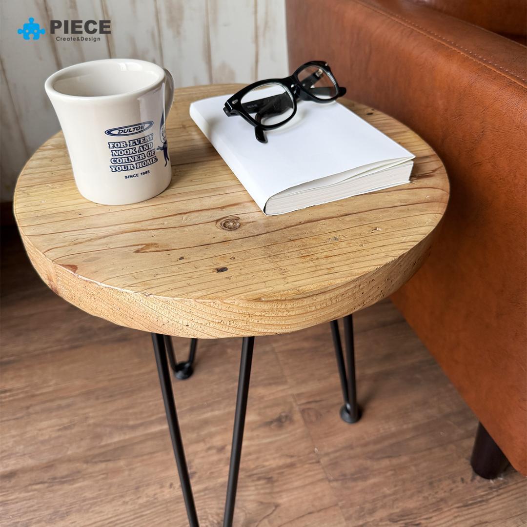 サイドテーブル 足場板 古材 アイアン 丸型 37cm ヴィンテージ カフェ ①