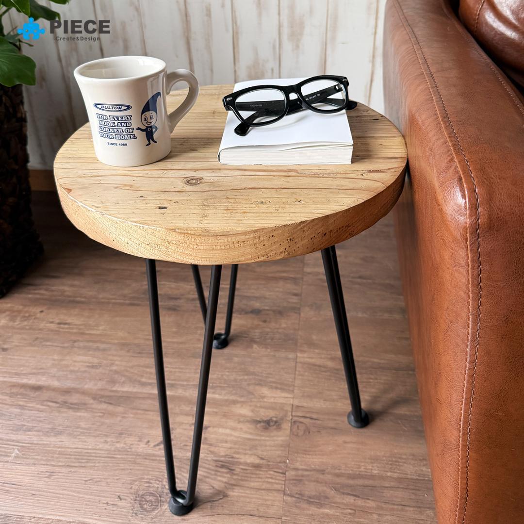 サイドテーブル 足場板 古材 アイアン 丸型 37cm ヴィンテージ カフェ ①