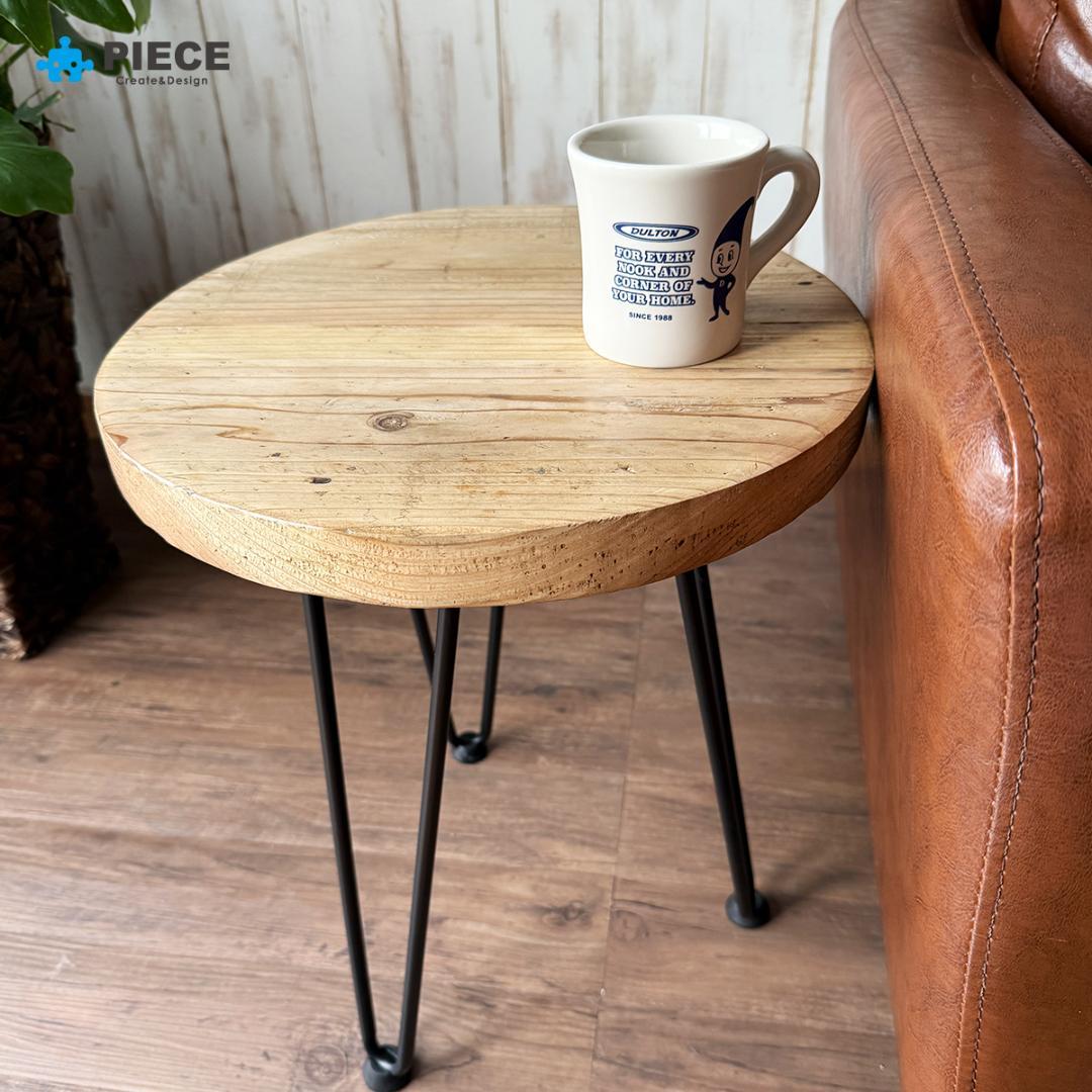 サイドテーブル 足場板 古材 アイアン 丸型 37cm ヴィンテージ カフェ ①