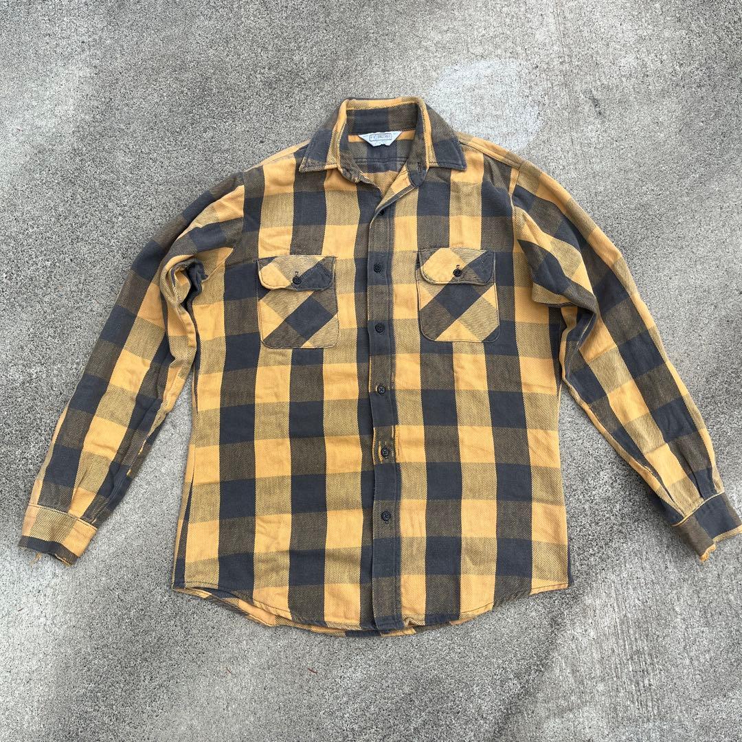 80s ファイブブラザー　ネルシャツ　黒×黄