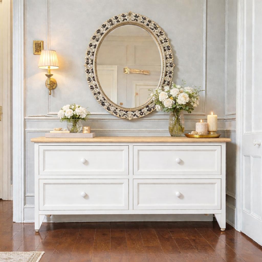 【新品】フレンチカントリー　ホワイトチェスト　シャビー仕上げ　アウトレット