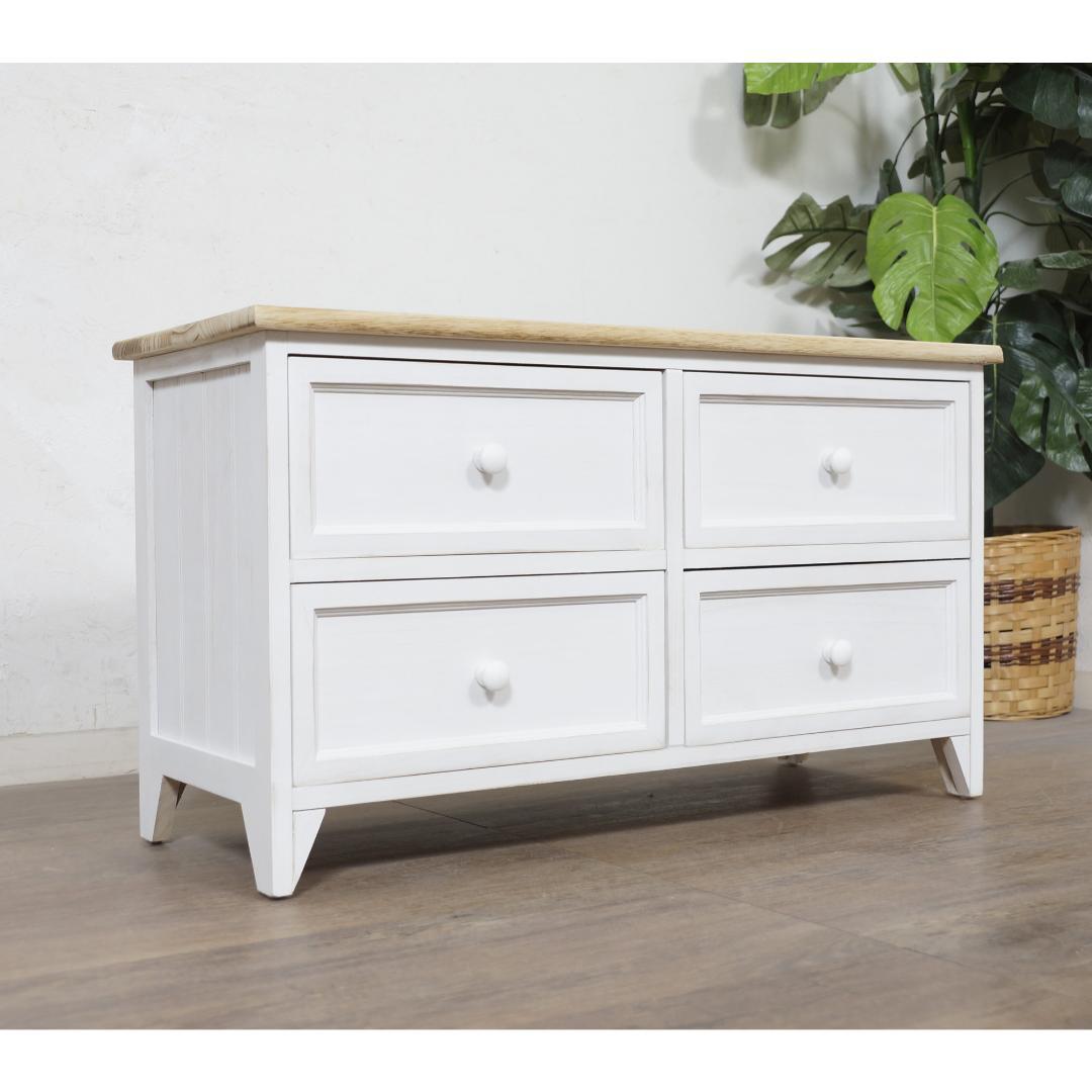 【新品】フレンチカントリー　ホワイトチェスト　シャビー仕上げ　アウトレット