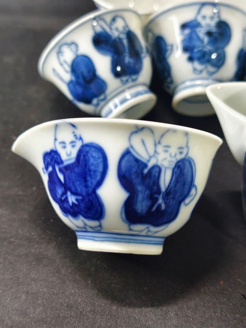 煎茶道具 染付宝瓶急須セット 京焼 手描き唐子の図 未使用美品 旧家蔵出し 骨董