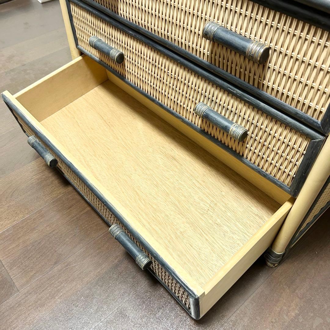 ラタン 5段チェスト 引き出し 収納 タンス 箪笥 電話台 ビンテージ