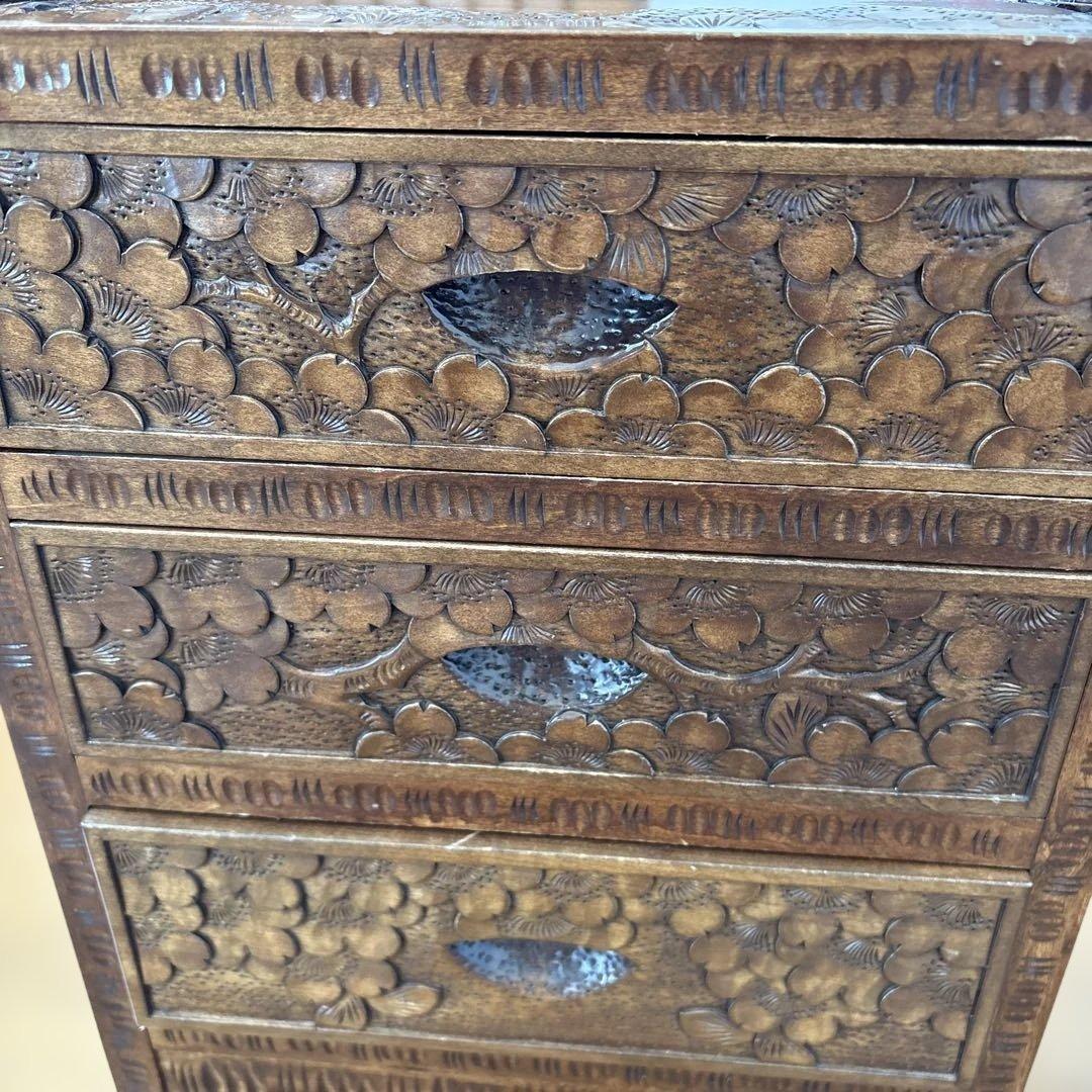 木製彫刻小物収納 3段引き出し　軽井沢彫