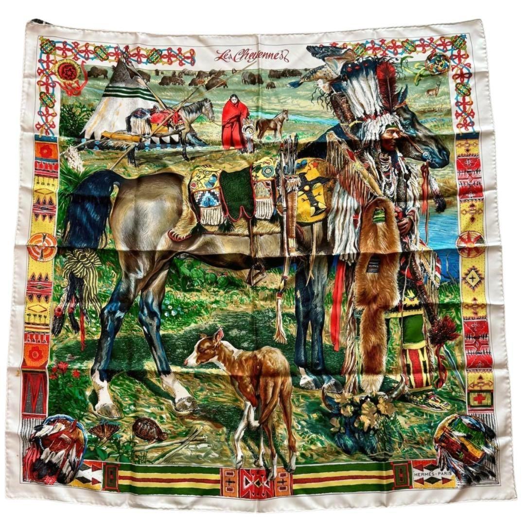 【正規品】HERMES エルメス スカーフ カレ90 シャイアン族 シルク 大判