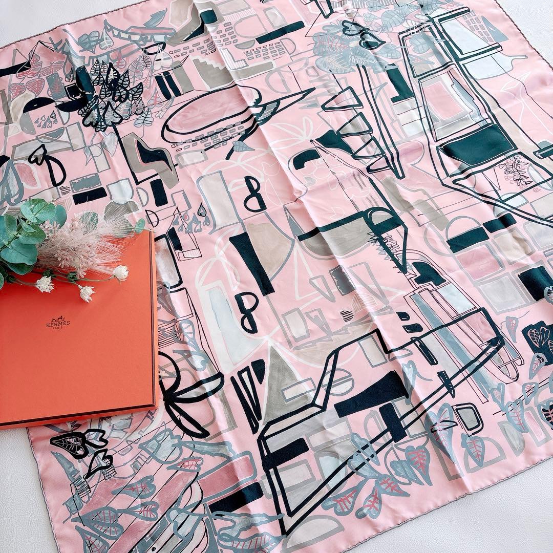 極美品 エルメス HERMES カレ90 スカーフ 熱帯のモダニズム 箱付