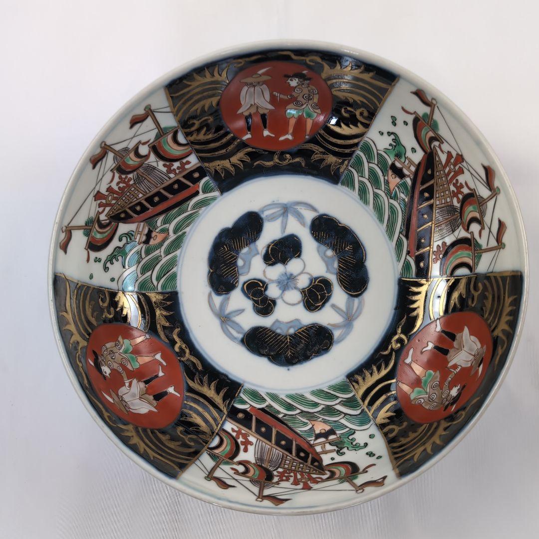 古伊万里鉢 南蛮人南蛮船文深鉢 古伊万里南蛮人南蛮船文深鉢 古伊万里深鉢