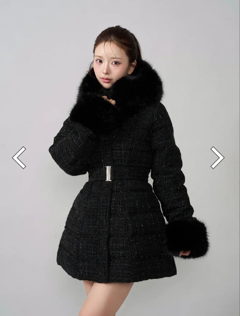 Darich ダーリッチ レディミディツイードダウンコート BLK XS