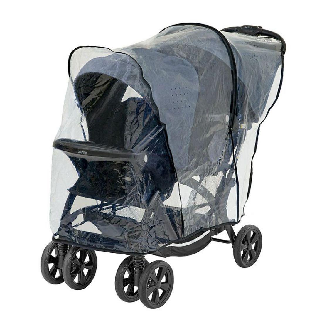 値下げ‼️カトージ　2人でゴーDX デニム　レインカバー付