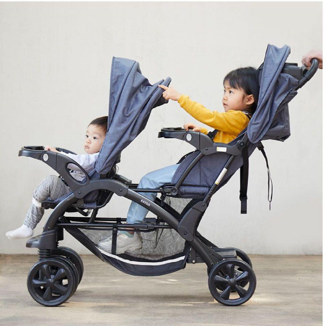 値下げ‼️カトージ　2人でゴーDX デニム　レインカバー付