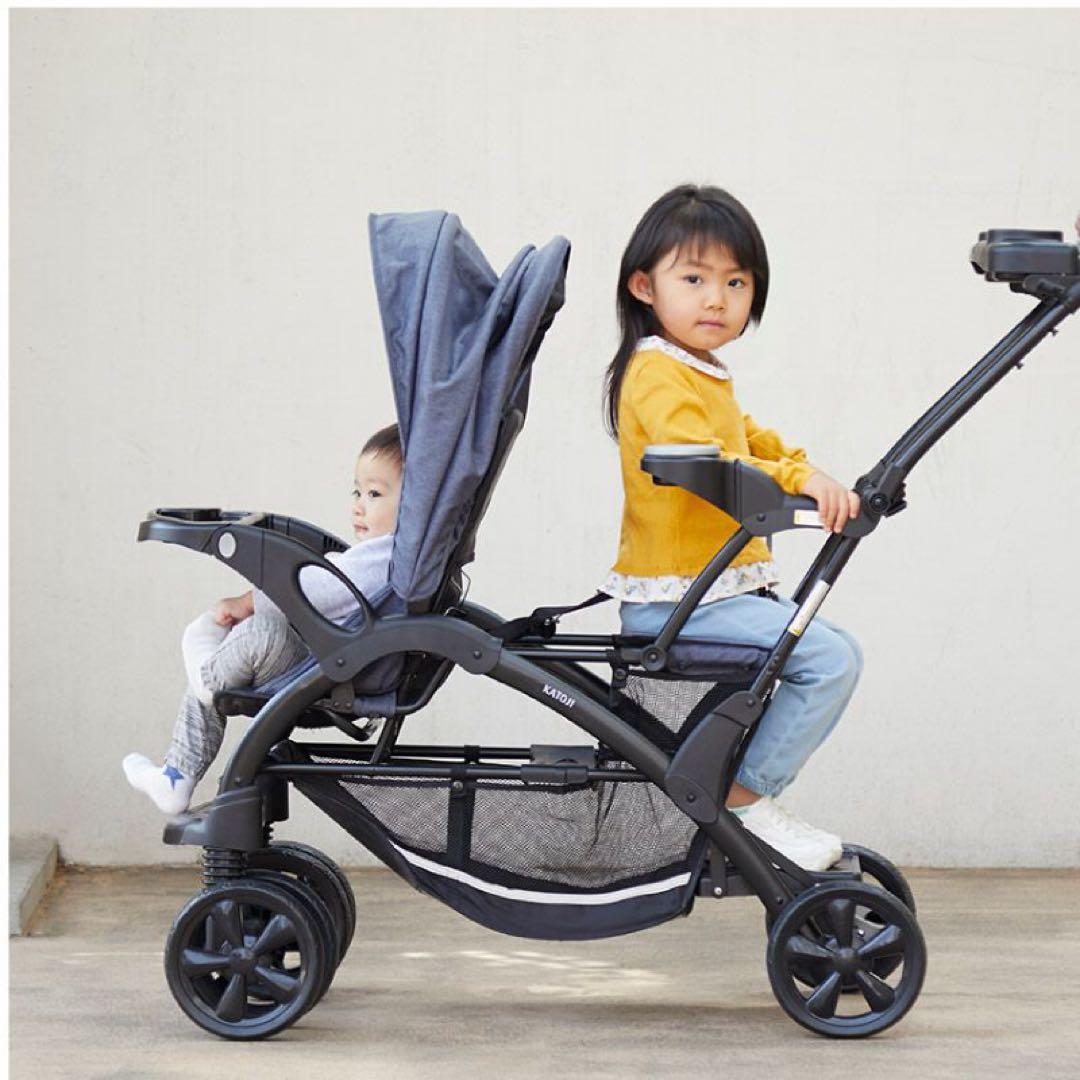 値下げ‼️カトージ　2人でゴーDX デニム　レインカバー付